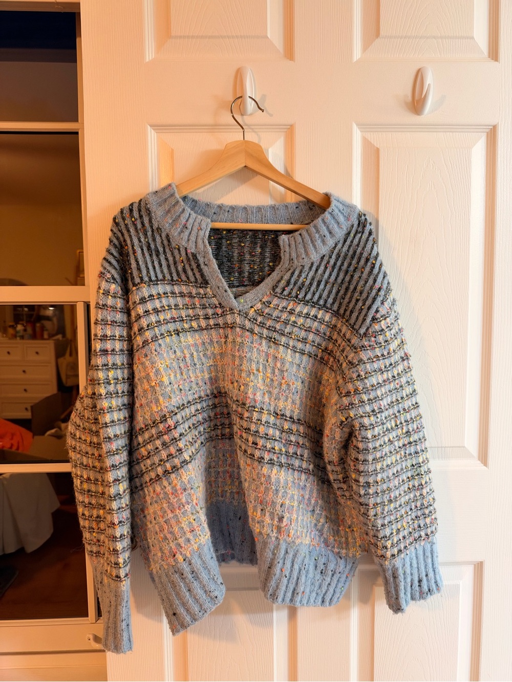 Cozy V-Neck Chunky Knit Sweater - Light Blue